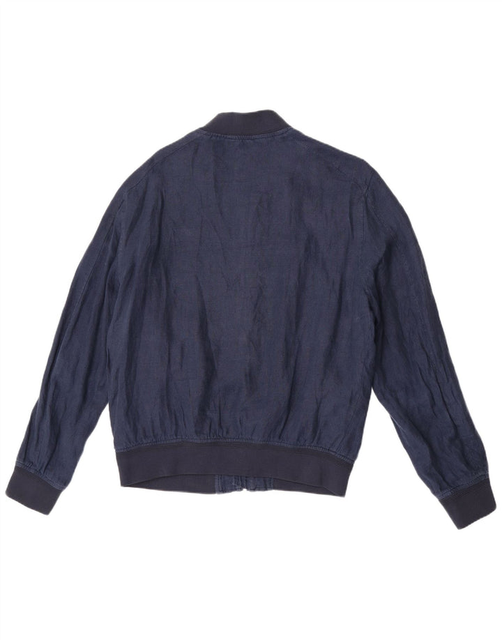 Zara Herre Bomber Jacket UK 40 Large Navy Blue Linen