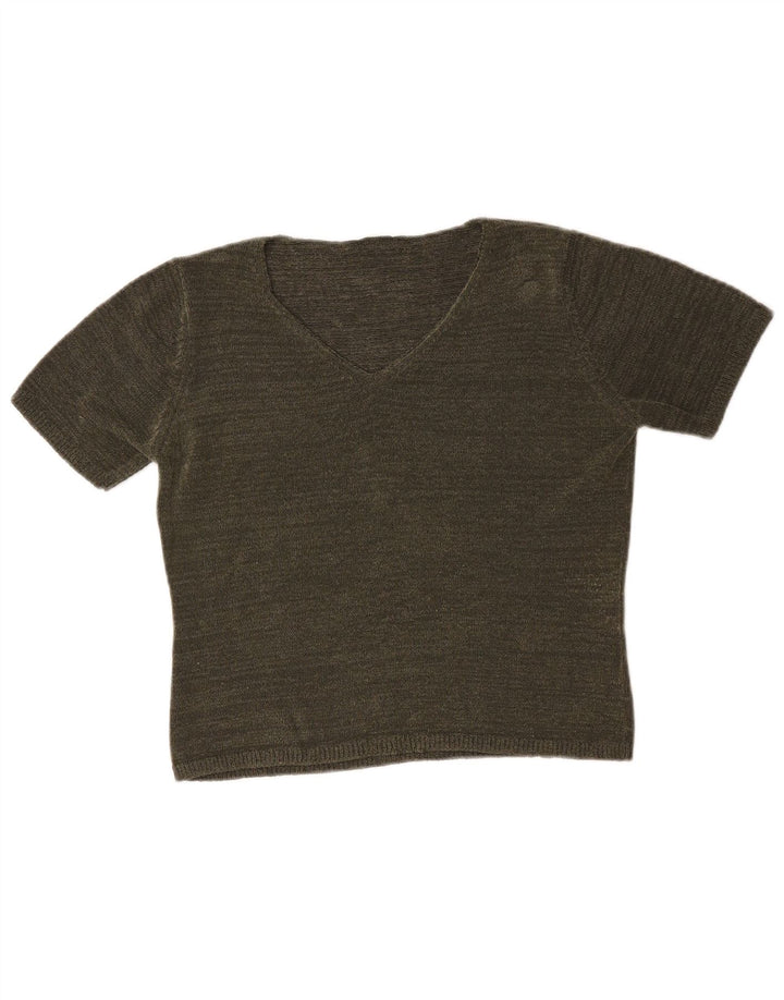 Marks & Spencer Dame Kortærmet V-hals Jumper Sweater UK 14 Medium Khak