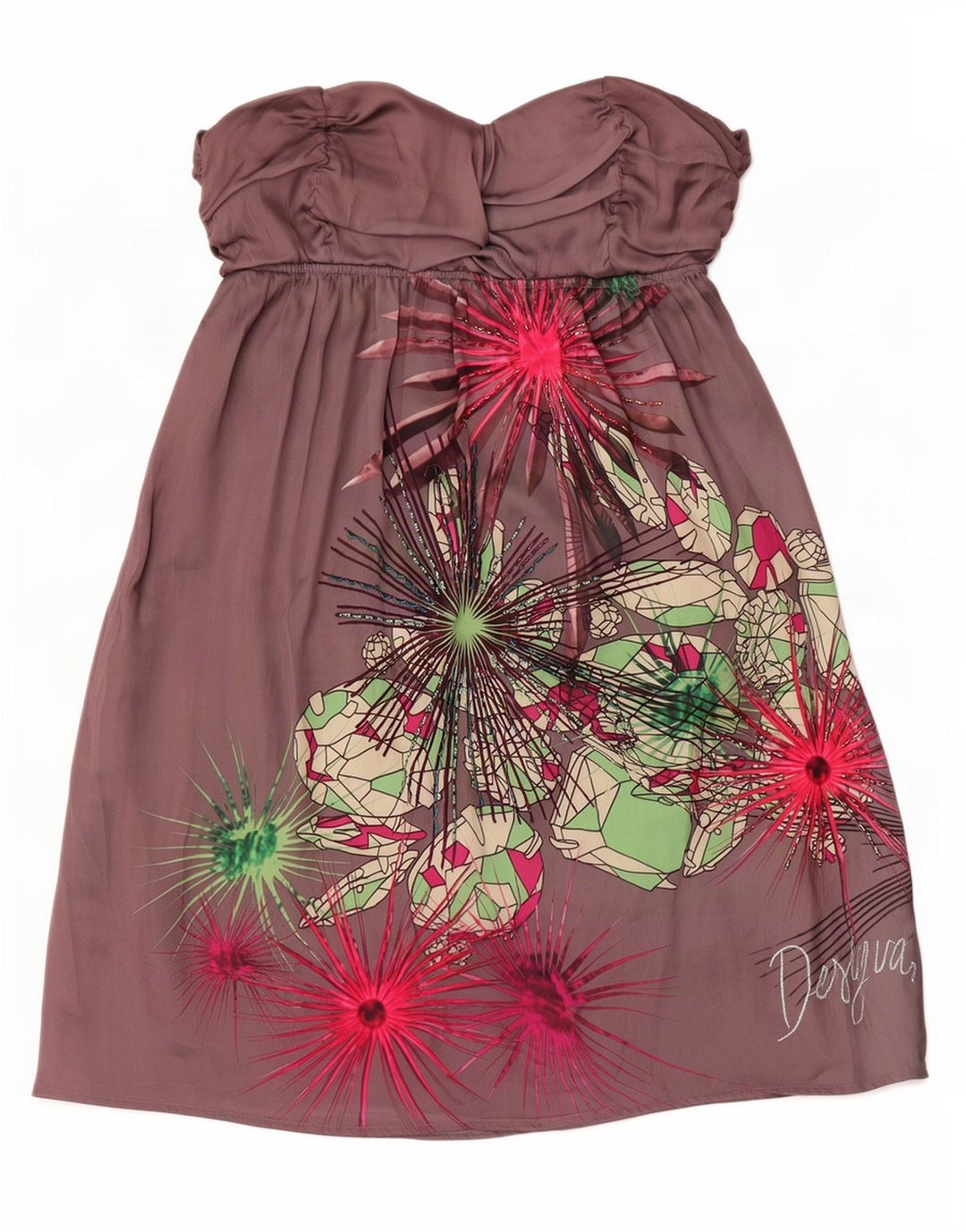 Desigual Dame Stropløs Kjole EU 38 Medium Grey Floral Polyester
