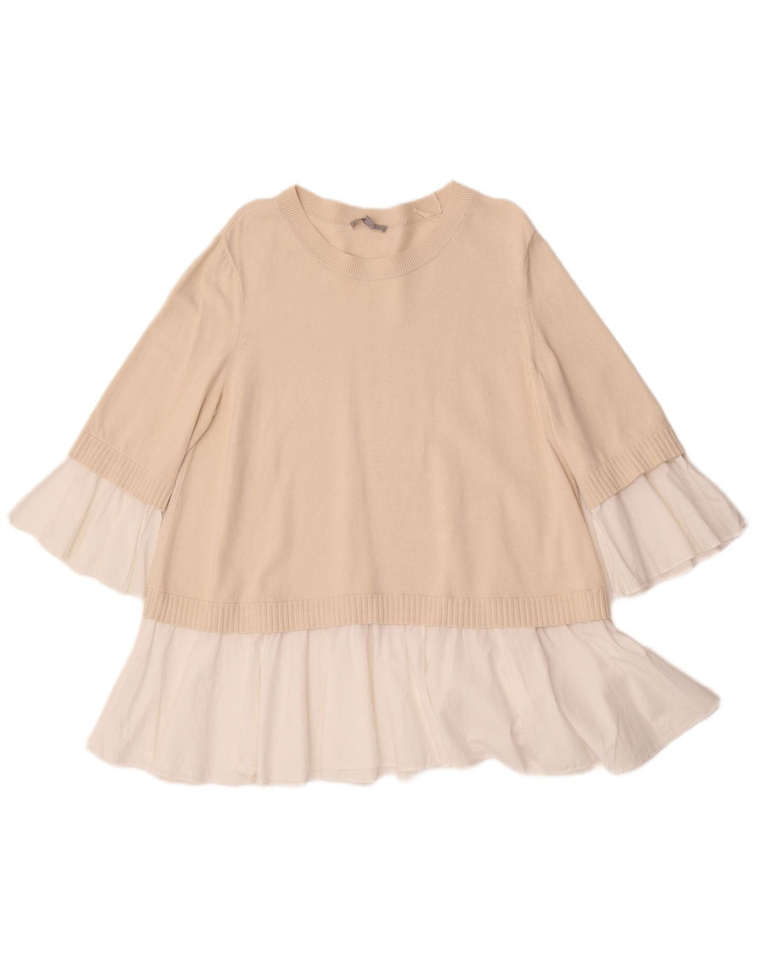 Cos Dame 3/4-ærmet tunikatop UK 14 Medium Beige Colourblock Bomuld