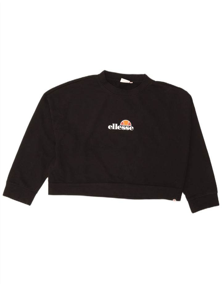 ELLESSE Womens Oversized Crop Graphic Sweatshirt Jumper UK 14 Medium Black