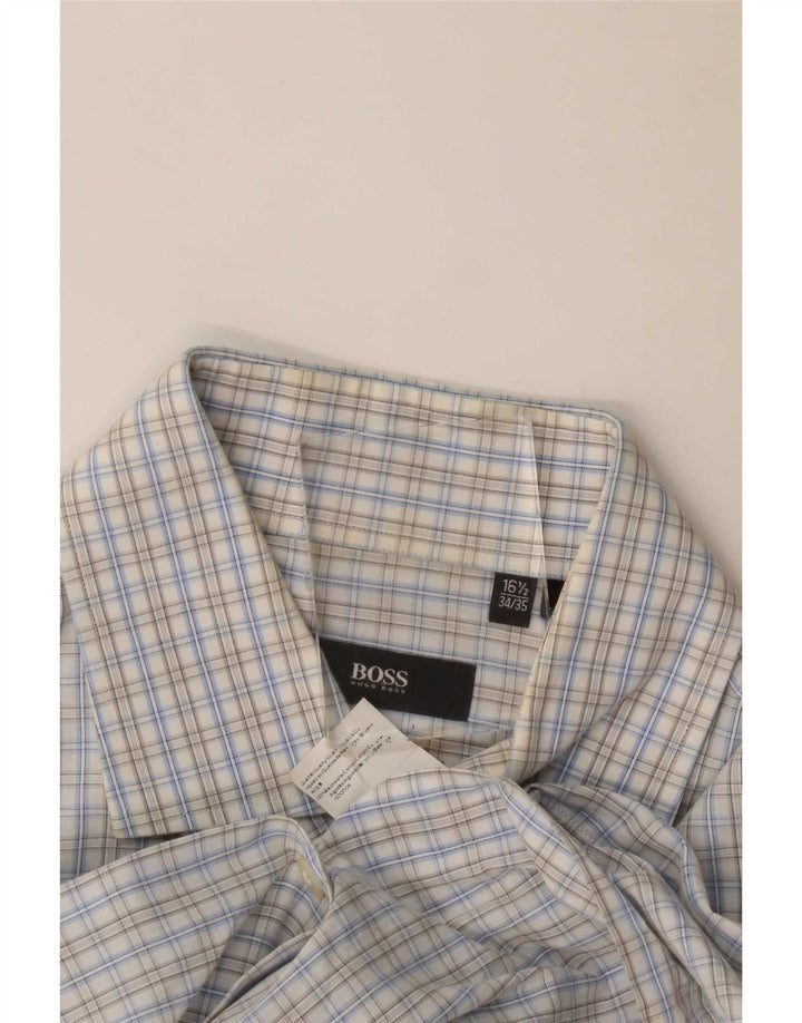 Hugo Boss Herre Regular Fit skjorte størrelse 16 1/2 Large Blue Gingham Cotton