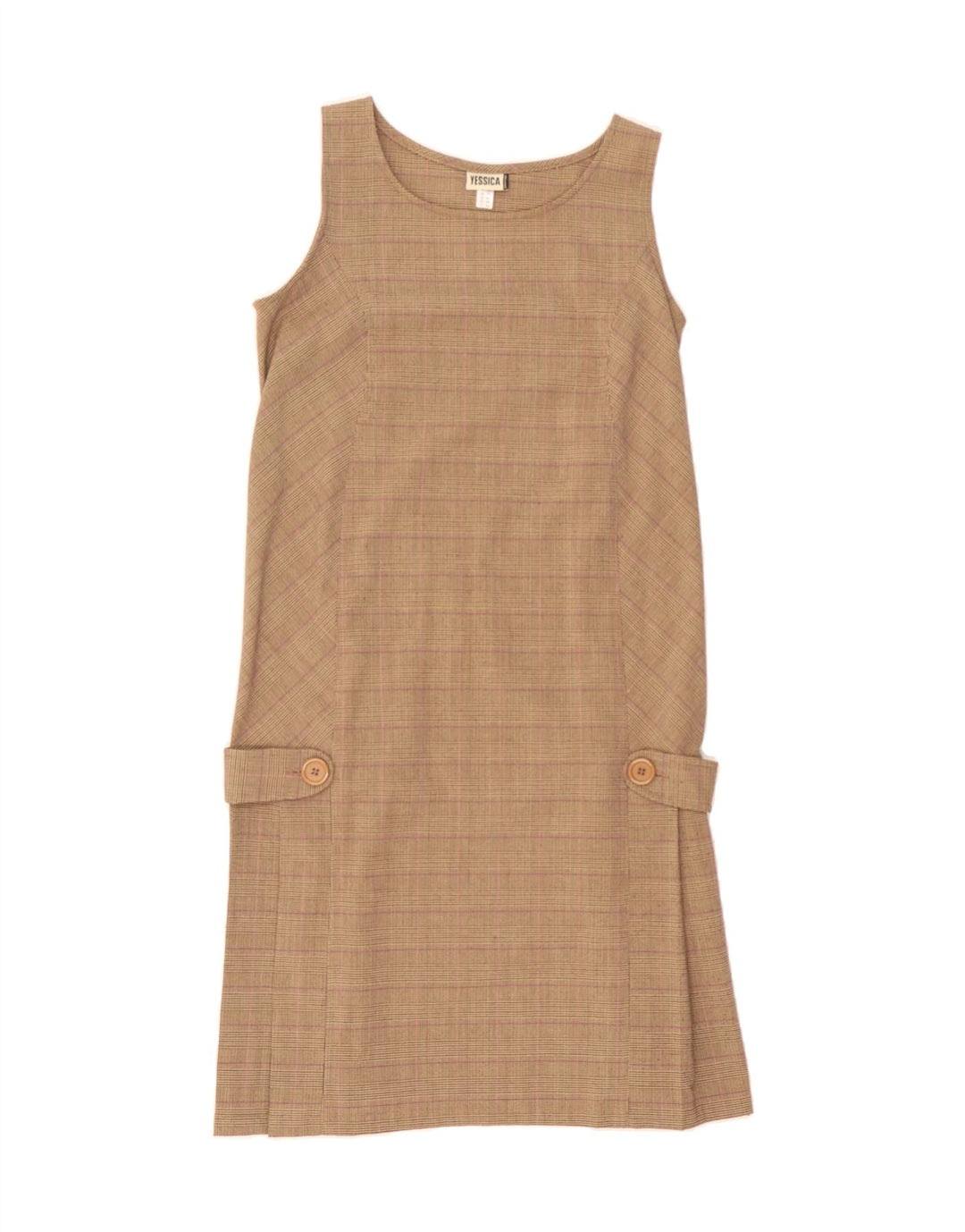 YESSICA Womens Sleeveless Shift Dress EU 36 Small Beige Check Vintage Yessica and Second-Hand Yessica from Messina Hembry 