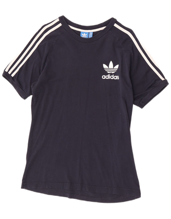 Adidas Dame T-Shirt Top UK 14 Medium Navy Blue Cotton Sports