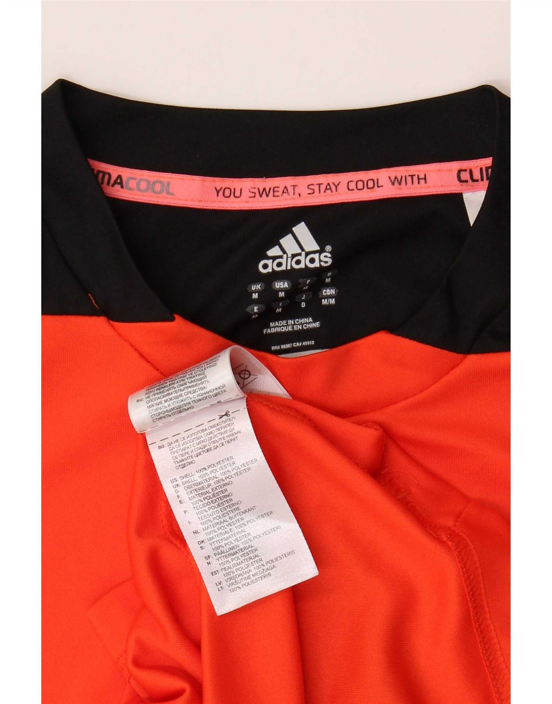 Adidas Herre Climacool T-Shirt Top Medium Orange Colourblock Polyester