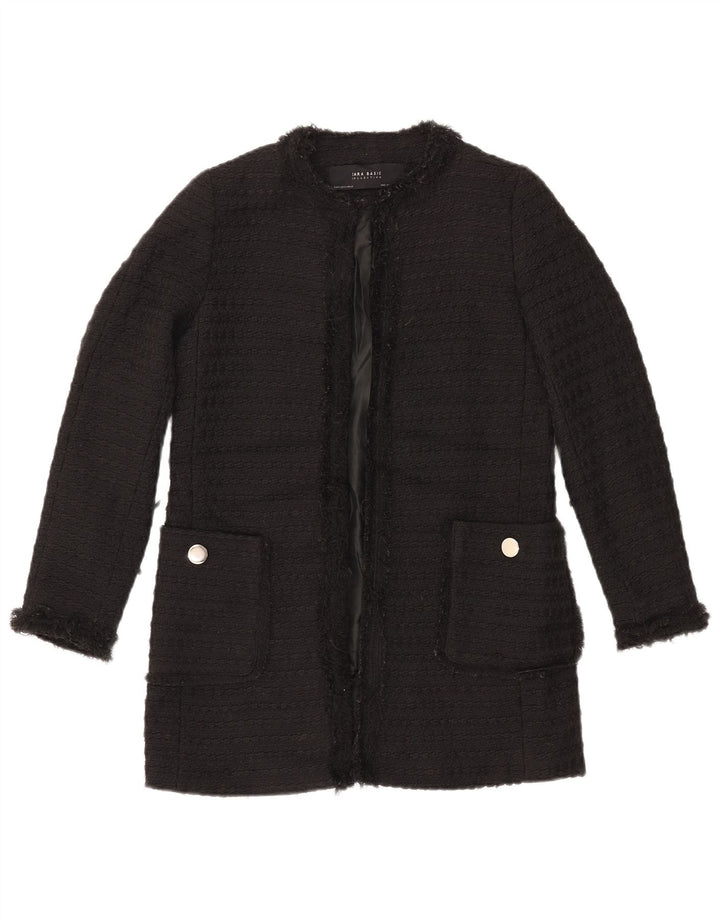 ZARA Womens Longline Open Blazer Jacket UK 10 Small Black Polyester