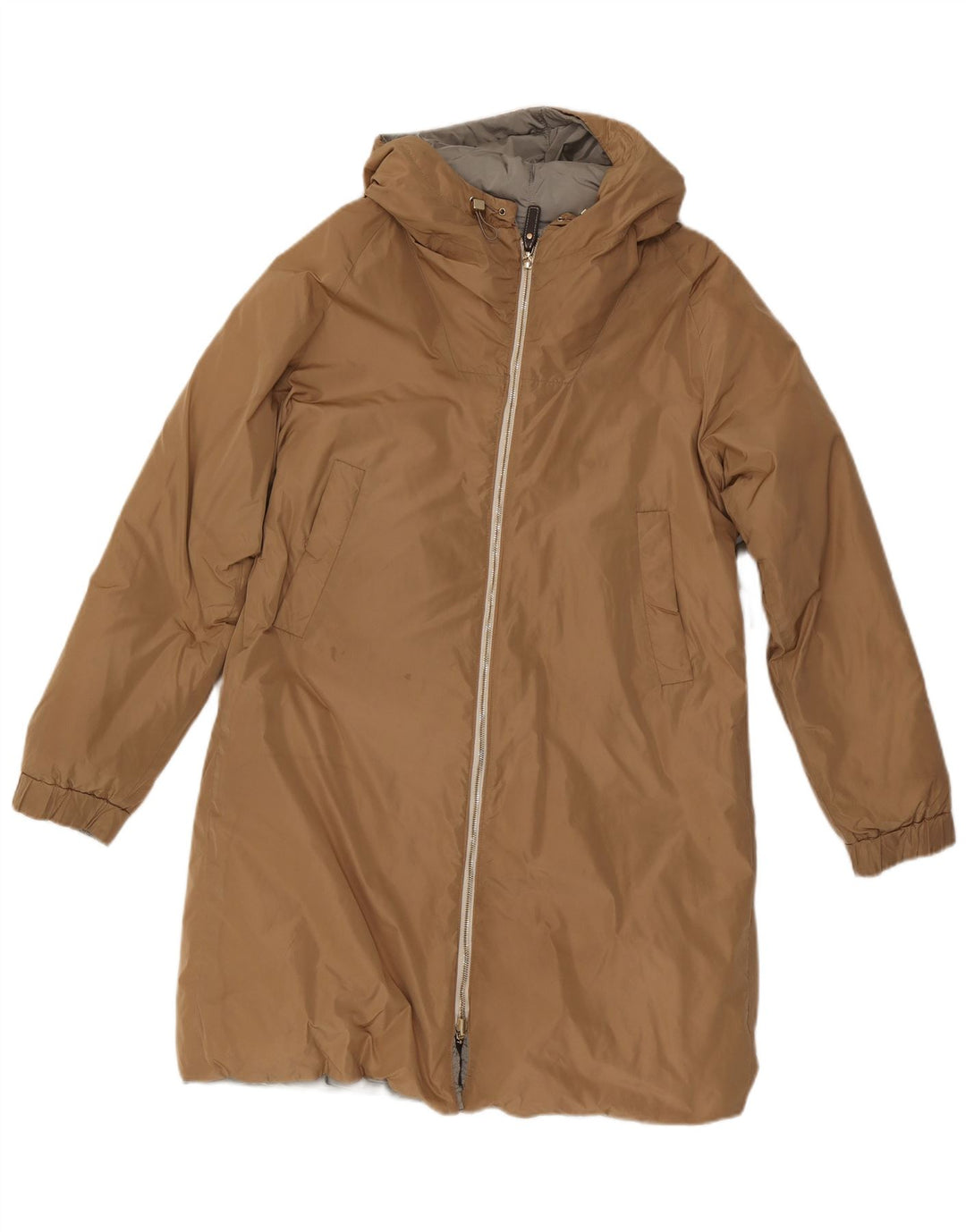 Max Mara Dame Hætte Vendbar Polstret Frakke UK 10 Lille Beige Polyamid
