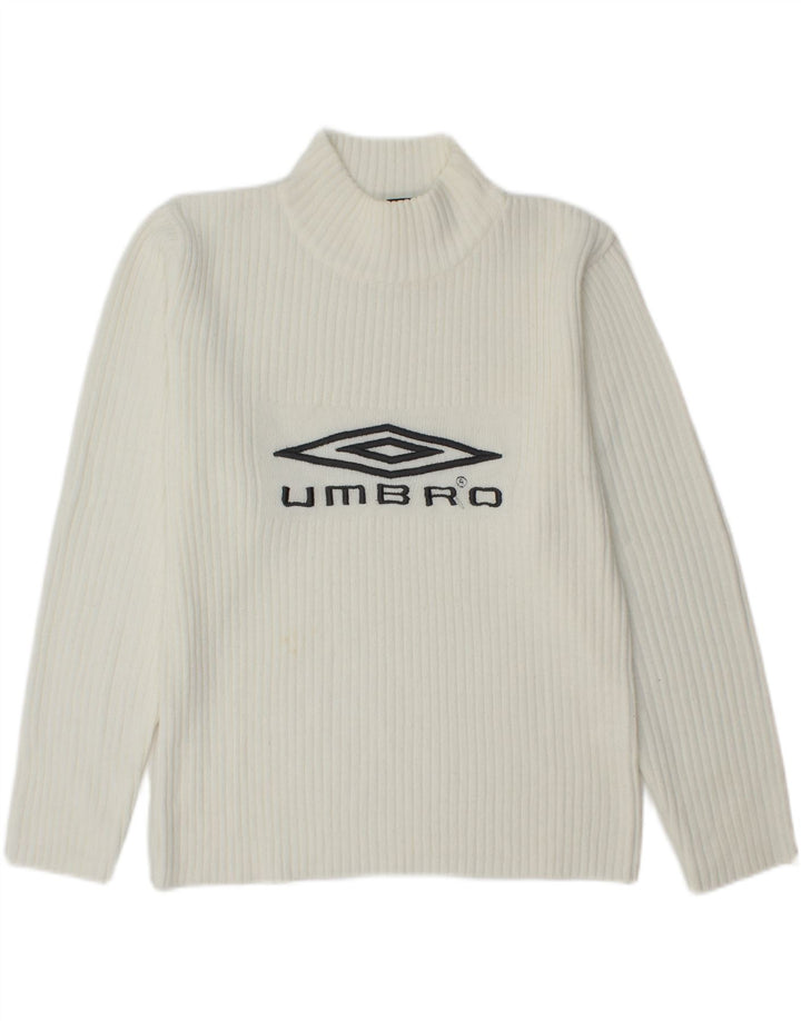 UMBRO Dame Grafisk Turtle Neck Jumper Sweater UK 16 Medium White Acryl
