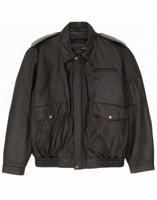 Vintage Herre Military Læderjakke UK 42 XL Sort