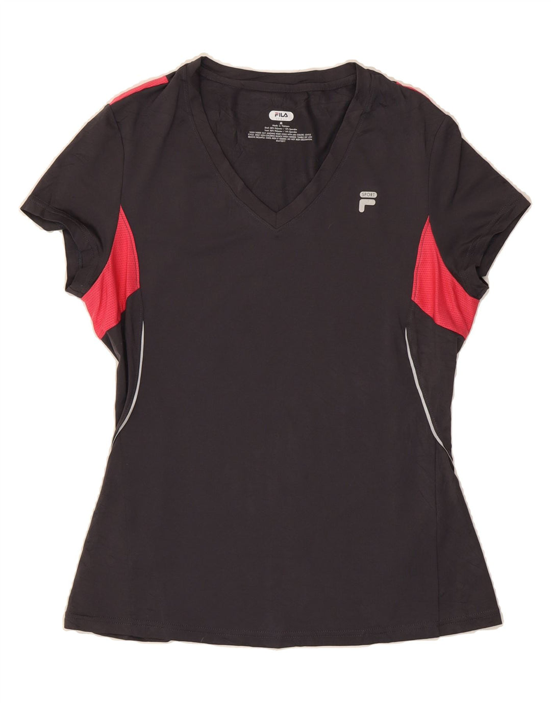 FILA Womens T-Shirt Top UK 12 Medium Black Colourblock Polyester Vintage Fila and Second-Hand Fila from Messina Hembry 