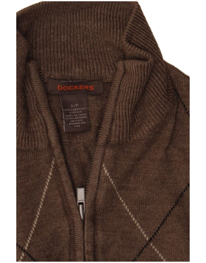 Dockers Herre Zip Neck Jumper Sweater Small Brown Argyle/Diamond Acryl