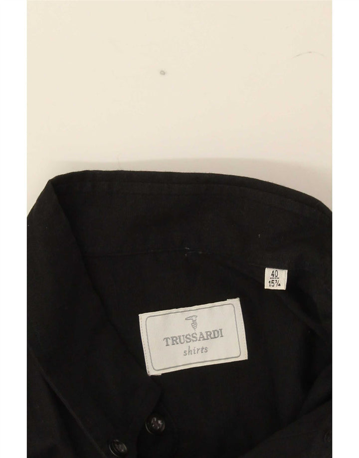 Trussardi Kortærmet Herreskjorte Størrelse 40 151/2 Medium Sort