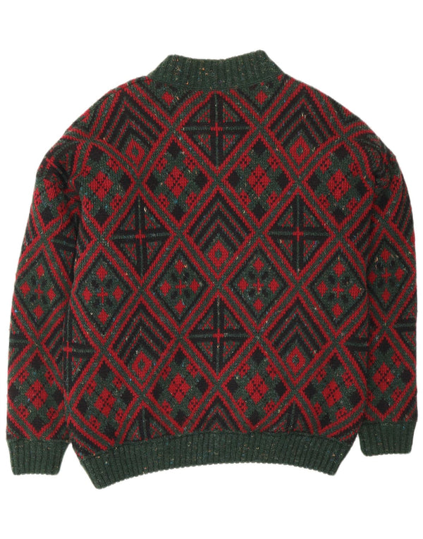 Tobia System Herre Cardigan Sweater IT 52 Stor Grøn Geometrisk Uld