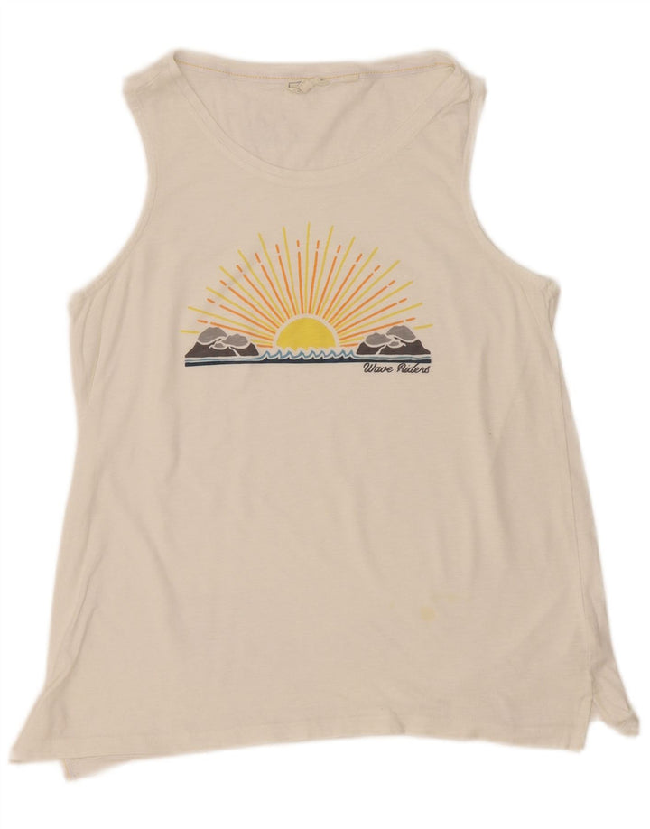 Fat Face Kvinders Grafisk Vest Top UK 12 Medium Hvid Bomuld