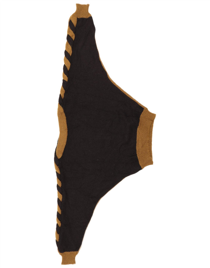 VINTAGE Dame Boat Neck Jumper Sweater UK 14 Medium Black Colourblock