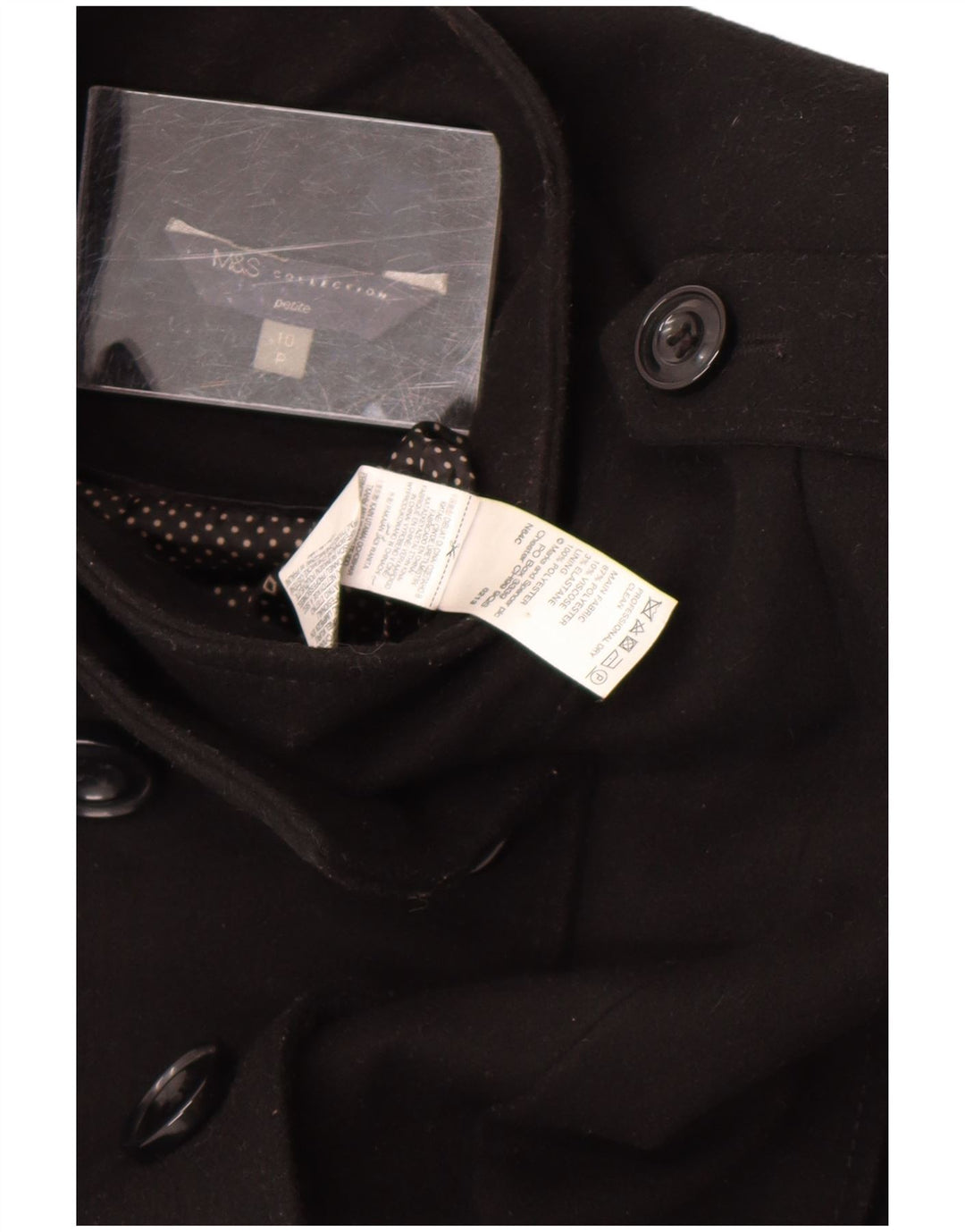 Marks & Spencer Womens Petite Pea Coat UK 10 Small Black Polyester