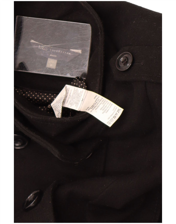 Marks & Spencer Womens Petite Pea Coat UK 10 Small Black Polyester