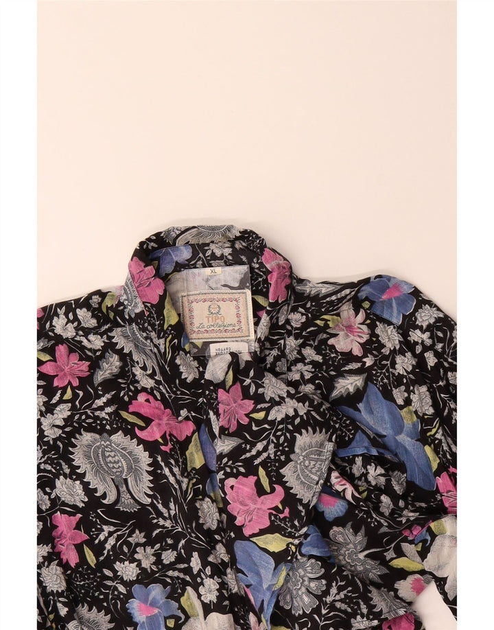 TIPO' S Mens Short Sleeve Shirt XL Black Floral Cotton