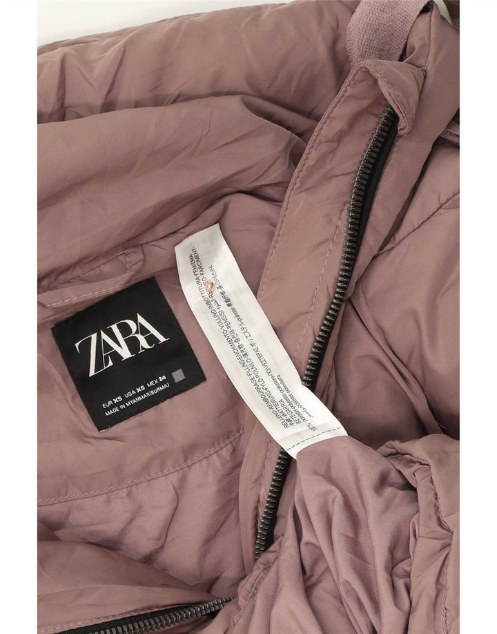 Zara Dame Hætte Oversized Polstret Jakke UK 6 XS Lilla Polyester
