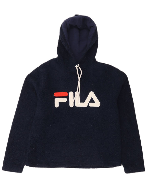 Fila Dame Fleece Grafisk Hoodie Jumper UK 14 Medium Navy Blue Polyester