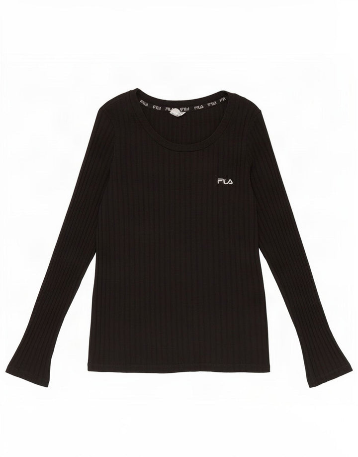 Fila Dame Top Langærmet UK 12 Medium Sort Bomuld