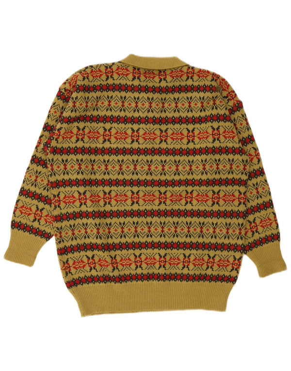 Vintage Dame Polo Neck Jumper Sweater UK 16 Large Green Fair Isle