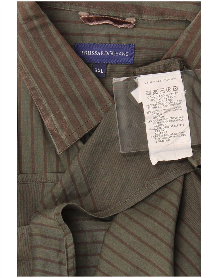 Trussardi Jeans Herreskjorte 3XL Khaki Stribet Bomuld
