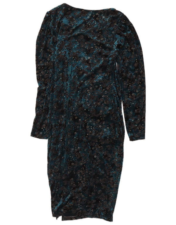 Monsoon Dame Langærmet Skede Kjole UK 12 Medium Blue Animal Print