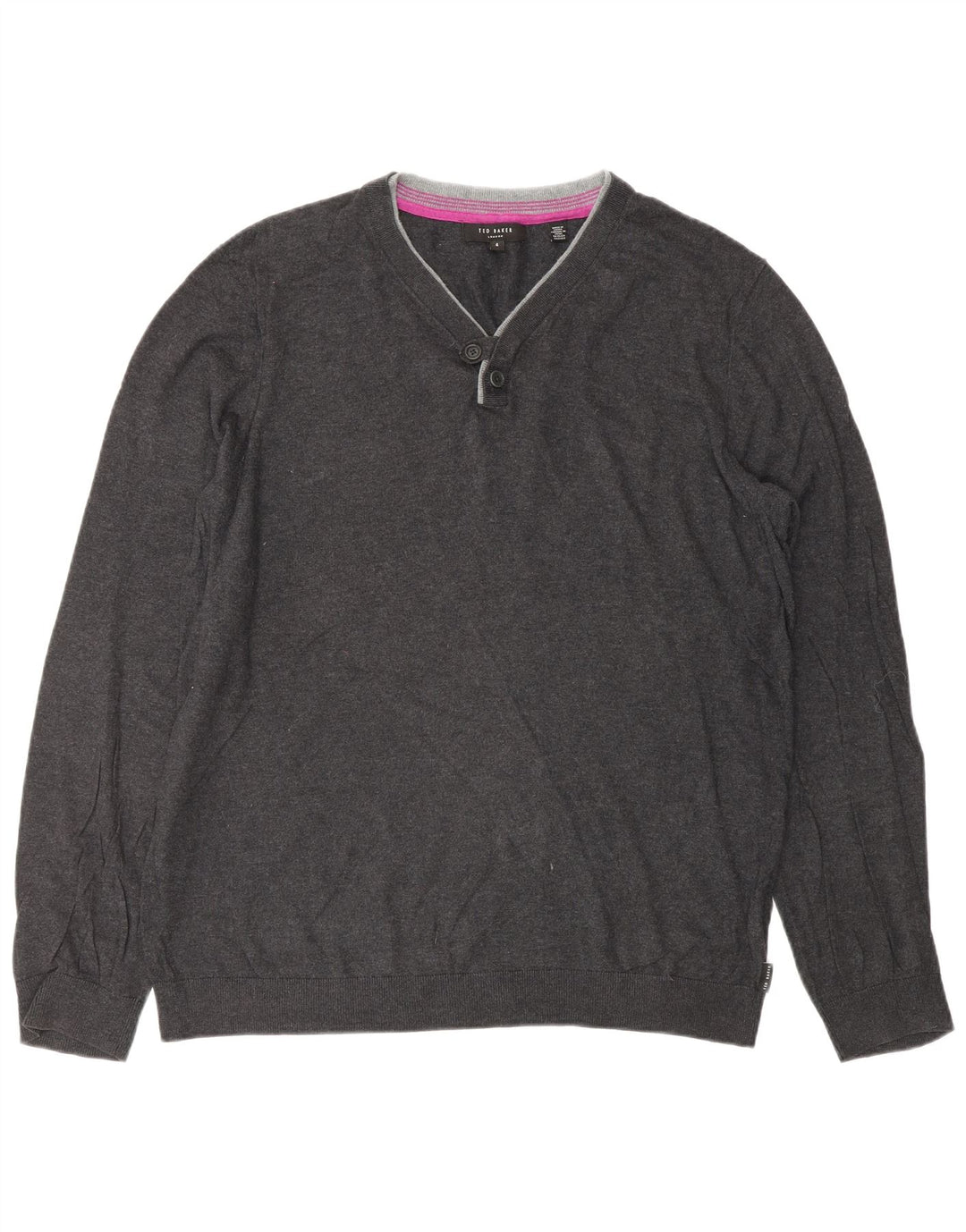 TED BAKER Herre V-hals sweater str. 4 Large Grå Bomuld