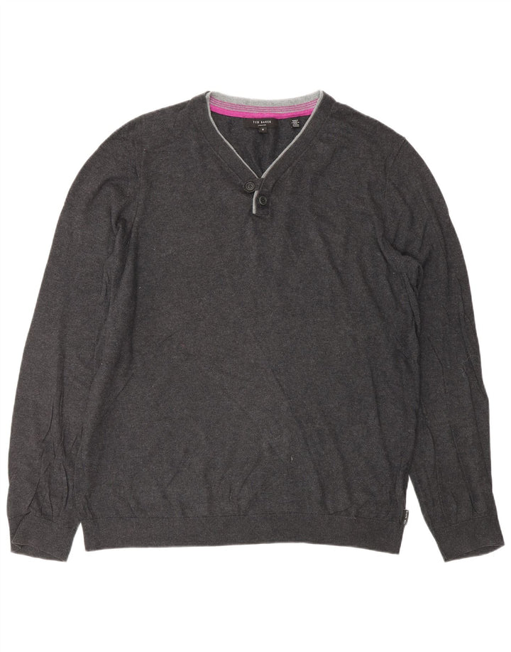 TED BAKER Herre V-hals sweater str. 4 Large Grå Bomuld