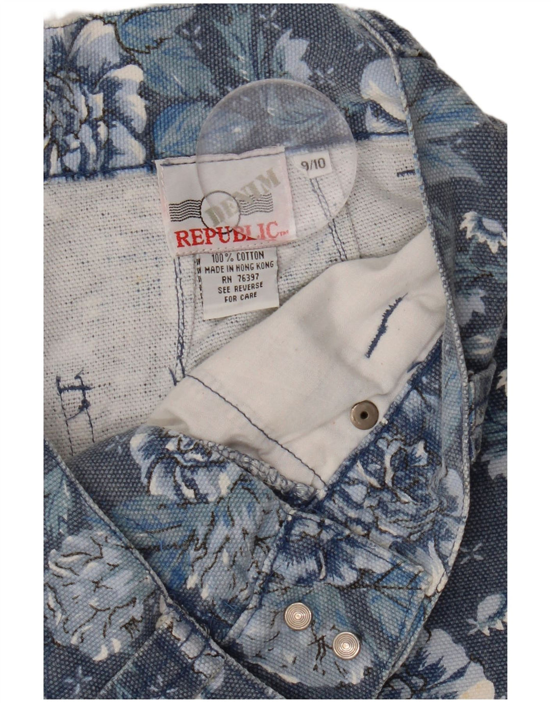 VINTAGE Piger High Waist denimshorts 9-10 år W26 Navy Blue Floral