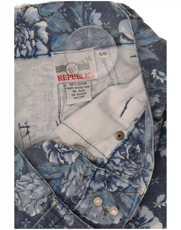 VINTAGE Piger High Waist denimshorts 9-10 år W26 Navy Blue Floral