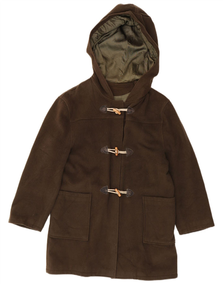 Vintage Dame Hooded Duffel Coat IT 46 Large Khaki Virgin Wool