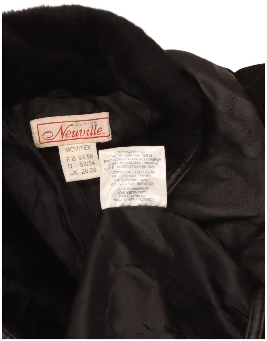Neuville Dame Ruskindsjakke UK 26/28 5XL Sort Læder
