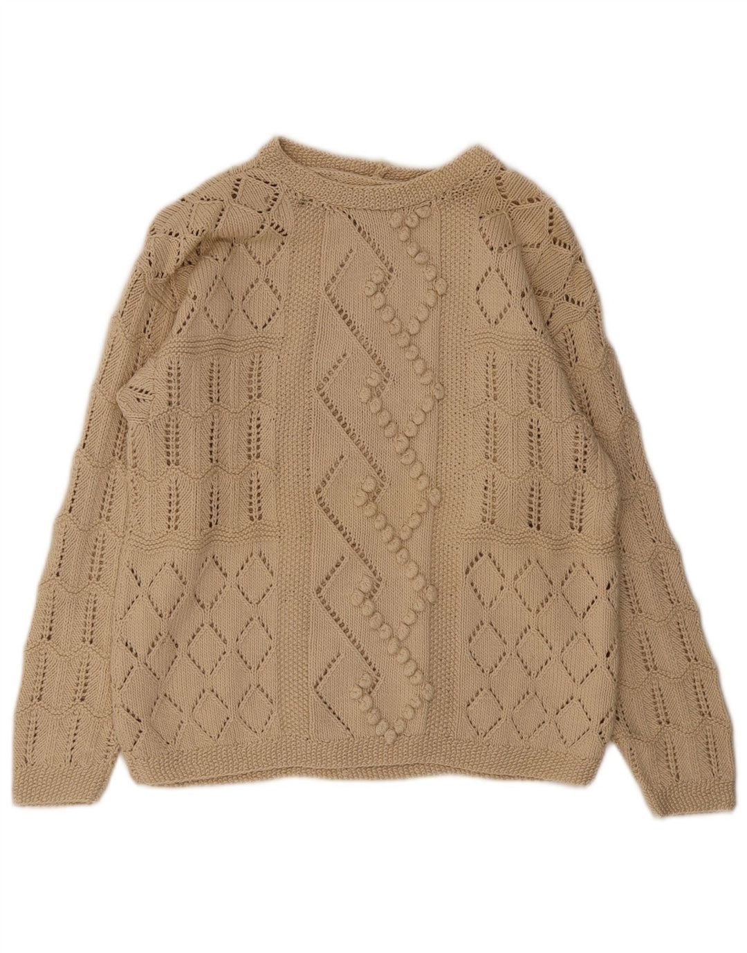 Vintage Dame Boat Neck Jumper Sweater UK 14 Medium Beige