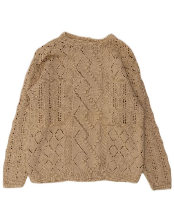 Vintage Dame Boat Neck Jumper Sweater UK 14 Medium Beige