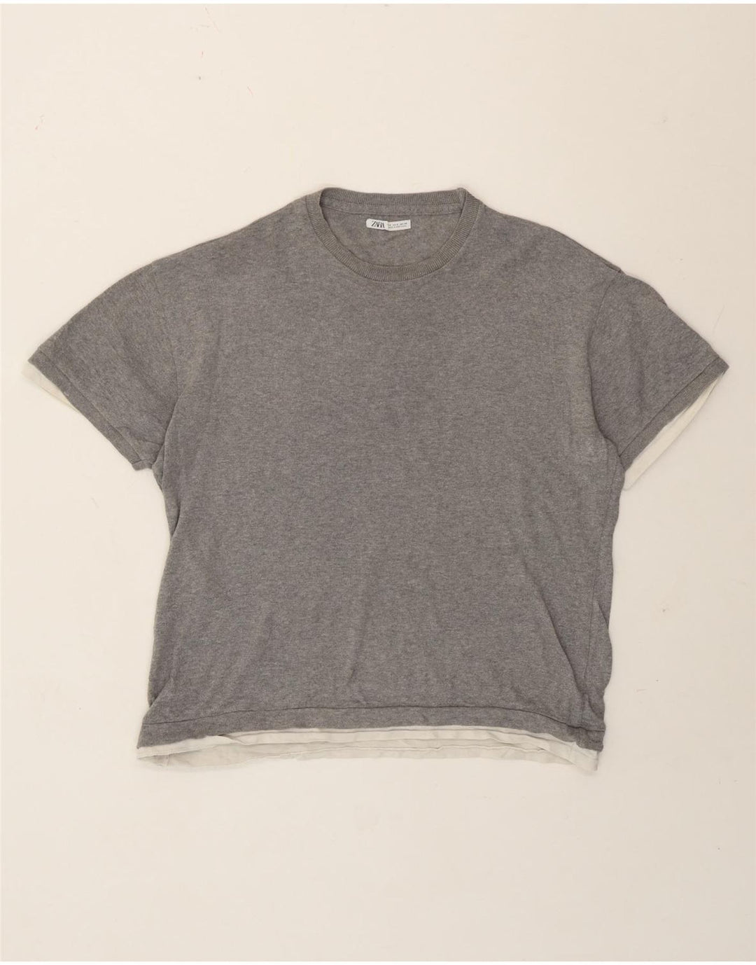 Zara Herre T-Shirt Top Lille Grå