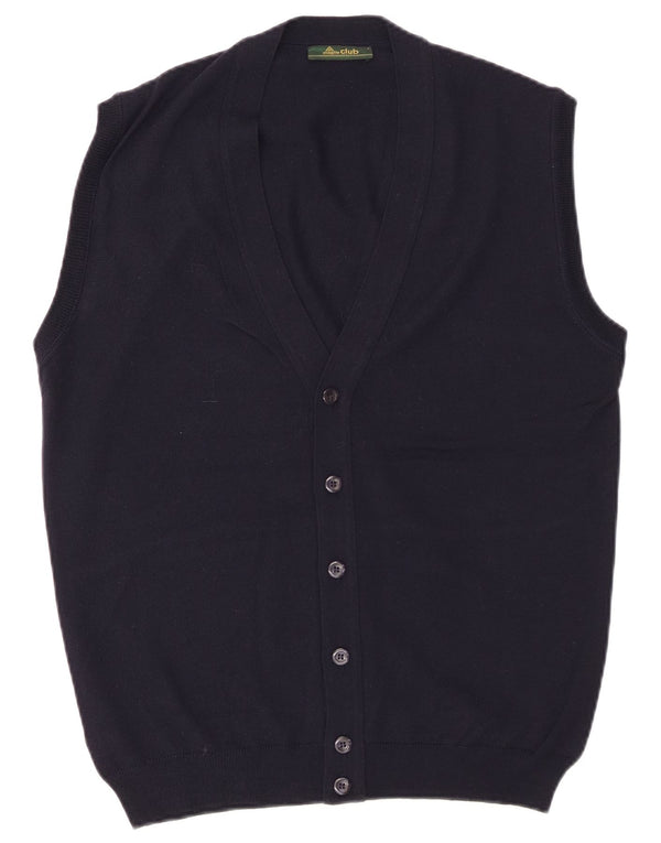 MAGLIA CLUB Mens Sleeveless Cardigan Sweater IT 48 Medium Navy Blue Wool