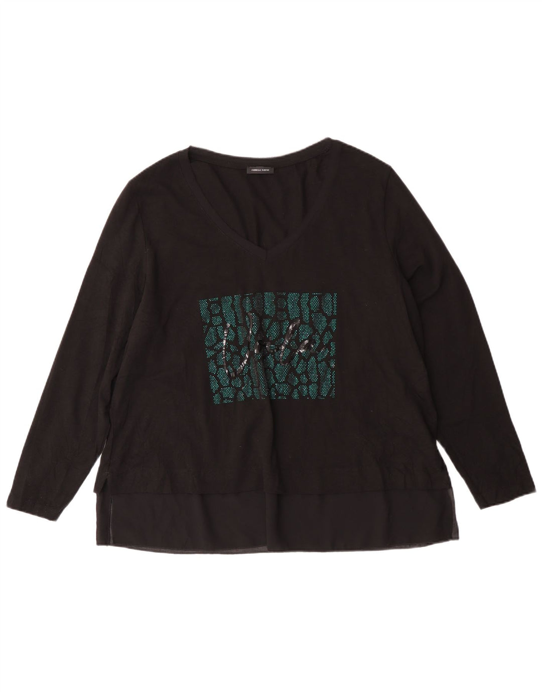Fiorella Rubino Dame Grafisk Top Langærmet UK 14 Medium Sort Bomuld
