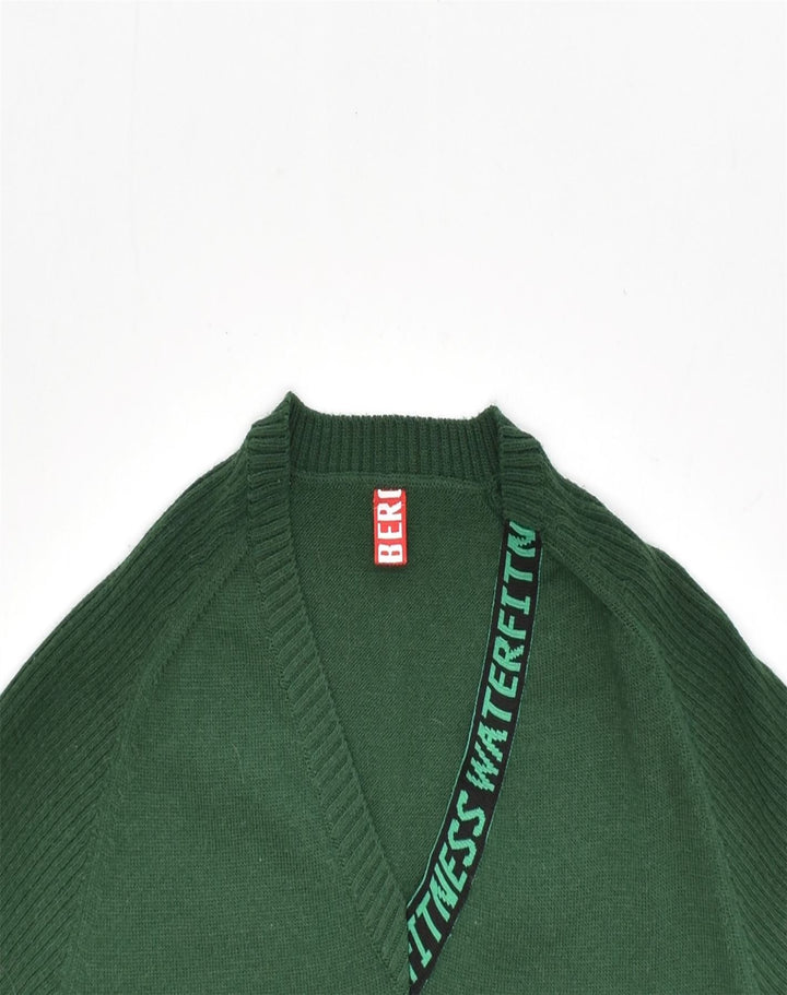 VINTAGE Herre V-hals sweater 2XL Grøn Virgin Wool