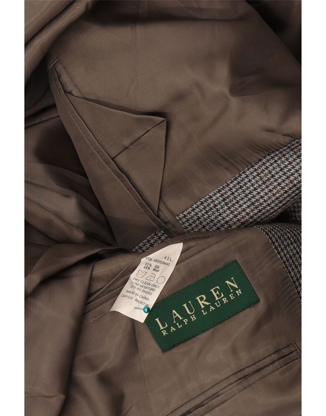 Ralph Lauren Herre 2-knaps blazerjakke UK 42 Large Grå Houndstooth Silke