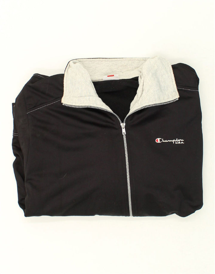 CHAMPION Mens Hooded Tracksuit Top Jacket Large Black Cotton Vintage Champion and Second-Hand Champion from Messina Hembry 