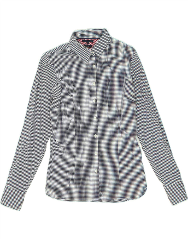 TOMMY HILFIGER Womens Stretch Shirt US 8 Medium Navy Blue Gingham Cotton Vintage Tommy Hilfiger and Second-Hand Tommy Hilfiger from Messina Hembry 