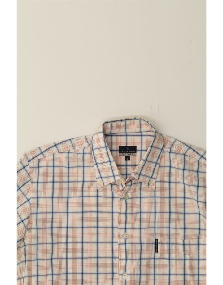 TRUSSARDI Mens Shirt Large Pink Check Vintage Trussardi and Second-Hand Trussardi from Messina Hembry 