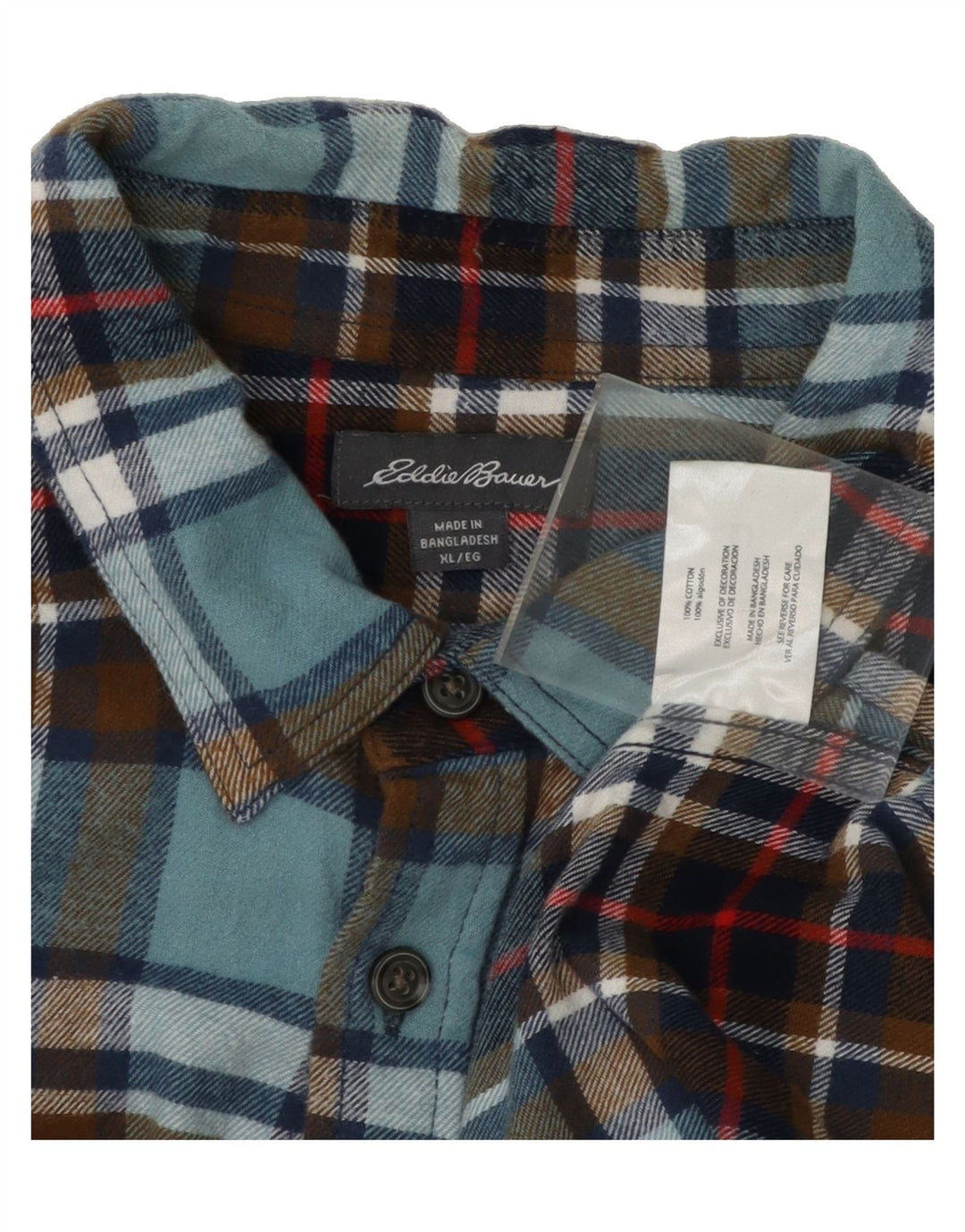 EDDIE BAUER Mens Flannel Shirt XL Blue Check Cotton Vintage Eddie Bauer and Second-Hand Eddie Bauer from Messina Hembry 