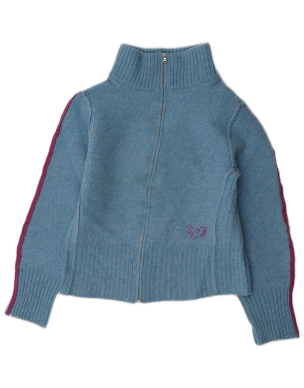 Benetton Girls Cardigan Sweater 11-12 år Medium Blue Colourblock Uld