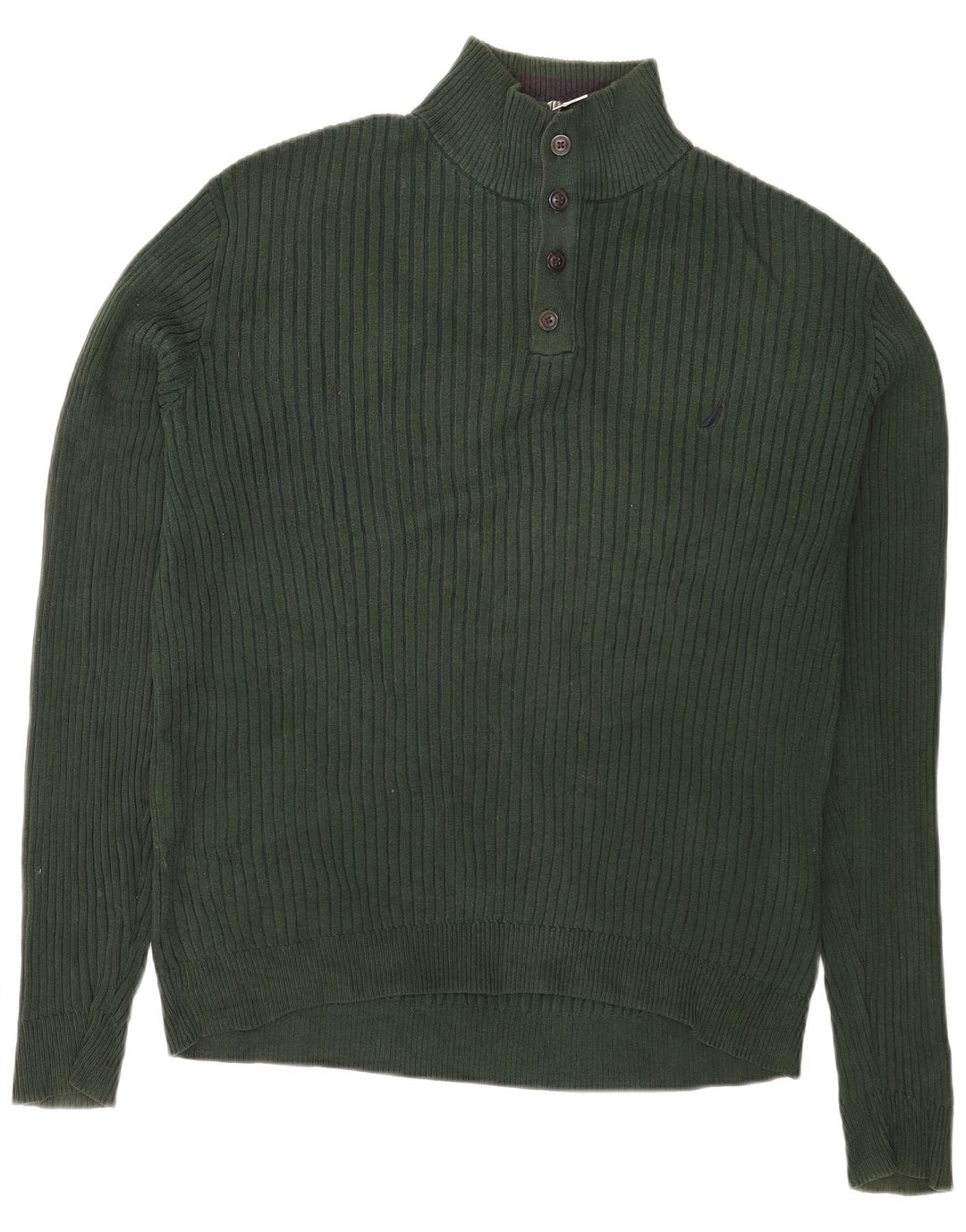 Nautica Herre Button Neck Jumper Sweater Stor Grøn Bomuld