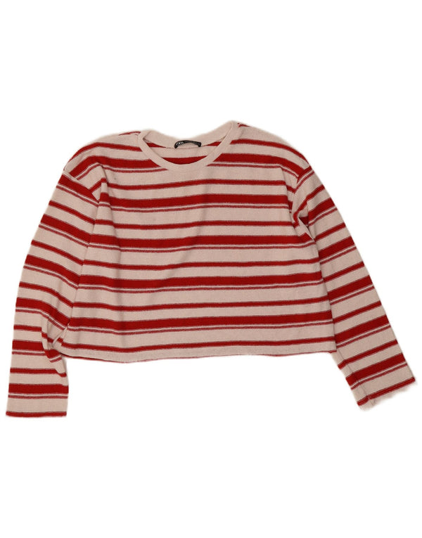 Zara Womens Crop Boat Neck Jumper Sweater UK 14 Medium White Striped