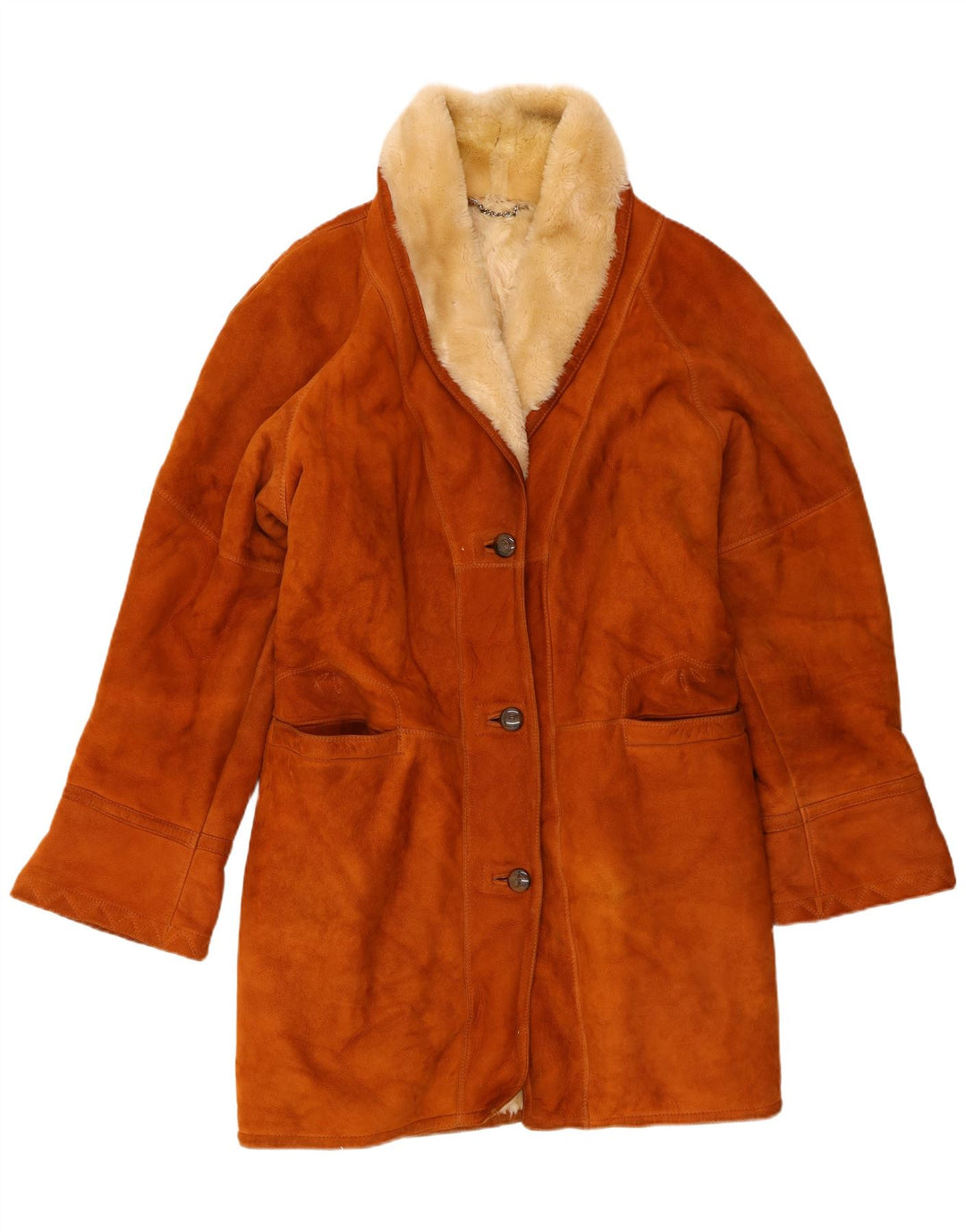 Vintage Dame Loose Fit Shearling Coat IT 48 XL brunt læder