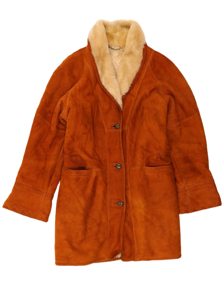 Vintage Dame Loose Fit Shearling Coat IT 48 XL brunt læder